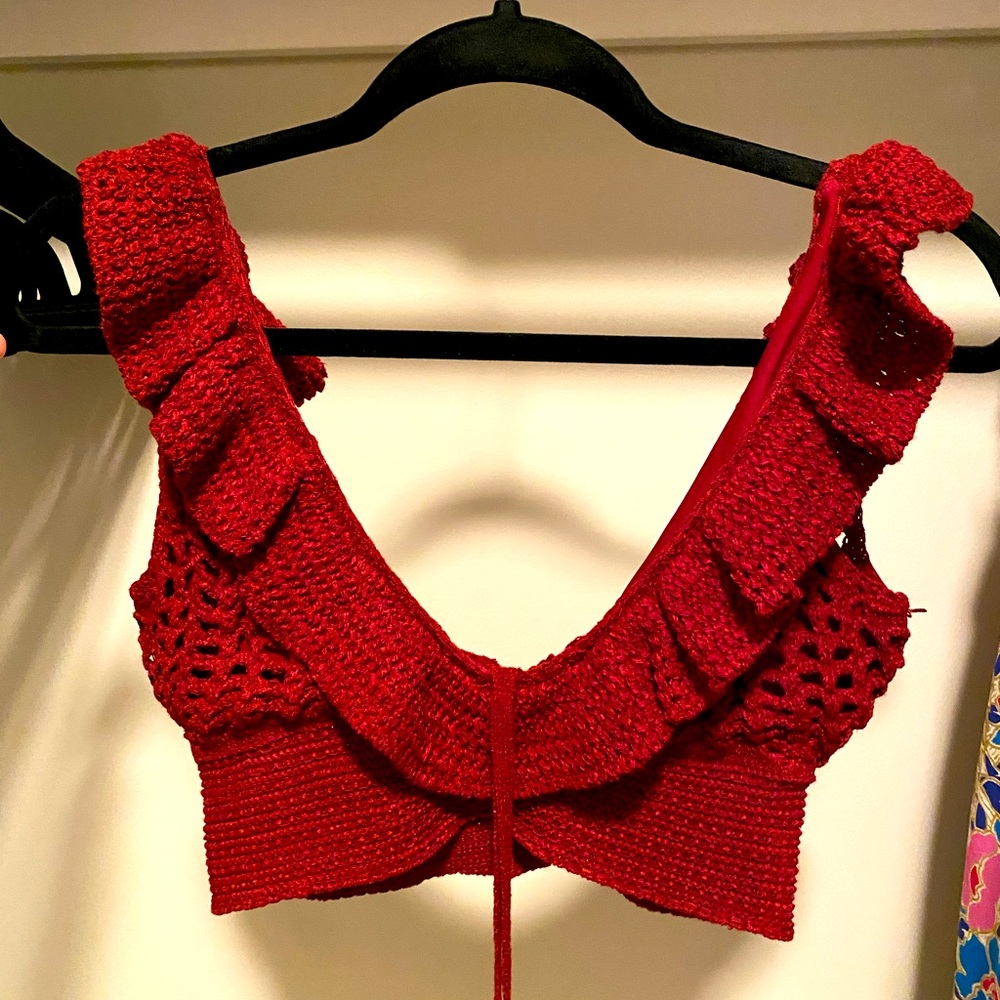 BCBG Red Crochet Crop Top - S